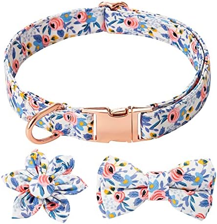 Colarinho de cachorro para cães girl, com flor fofa e arco para colarinho de cachorro, com fivela de metal de segurança ajustável e anel d para cães pequenos médios grandes