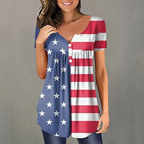 4 de julho Túdos de túnica para mulheres American Flag Hide Shirt Shirt