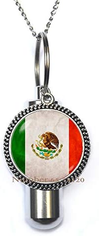 Yijianxhzao México Bandeira mexicana Urna e colar de urna de cremação, colar de urna de cremação mexicana, jóias do México, colar de urna de cremação de bandeira, bv022