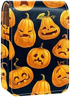Mini estojo de batom com espelho para bolsa, Halloween Pumpkins Trick ou Tratamento Organização de caixa portátil
