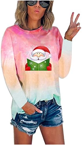 Womens Fall Tops Color Contrast Contraste Feliz Natal Coloque o pescoço do pescoço geral Swetons de moletons para mulheres