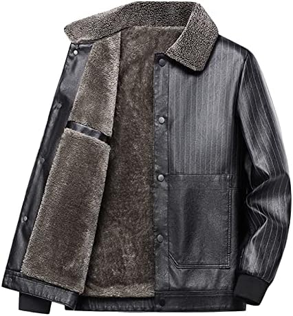 Botões de lapela masculinos de Maiyifu-GJ jaqueta de couro inverno quente de couro falso de couro