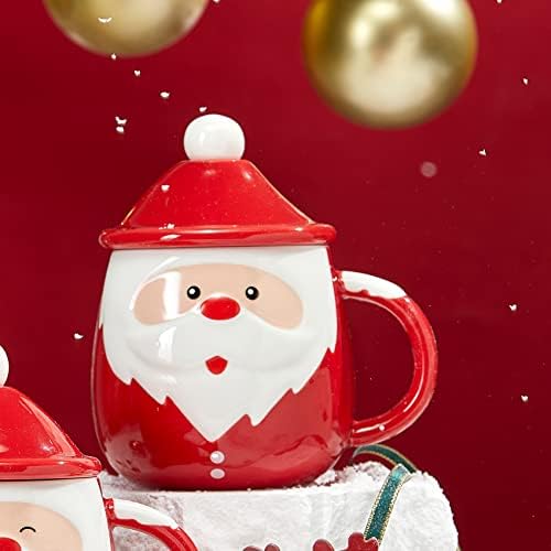 Papai Noel Christmas Festivo Festivo Facho Feliz Caneca Com Spoon & Papai Noel Tampa - Microondas de Cerâmica e Lavagem