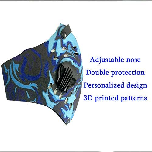 Máscara facial com 2 filtros de carbono de embalagem, máscara de esqui de ciclismo de bicicleta