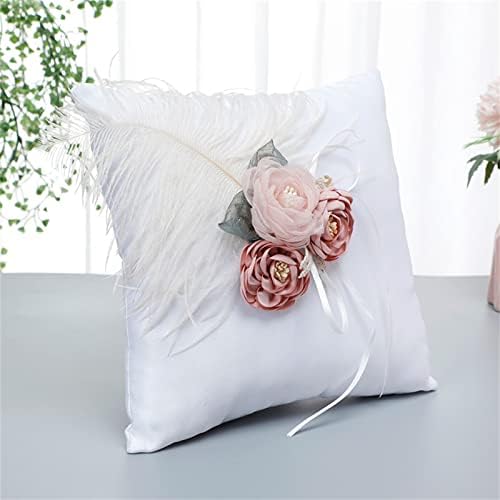 Linfye Wedding Flower Girl Basket and Ring Porter Pillow Set com Flores Rosa e Pérola Casquete de Cetin
