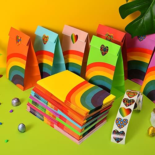 Kagrbves 80 pacotes bolsas de presente arco -íris com adesivos de design de coração criativos para casamento ， chá de bebê ou festa de aniversário favores de presente/bolsas para convidados a granel