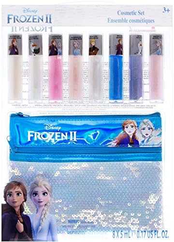 Townley Girl Disney Frozen 2 Anna e Elsa Lip Gloss com bolsa de lantejoulas, idades de 3 anos ou mais