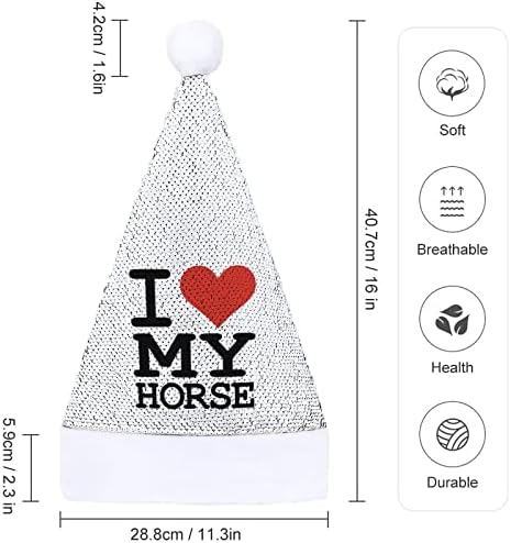 Eu amo meu cavalo chapéu de natal engraçado lantejoulas chapéus de Papai Noel para homens Mulheres Decorações de festa de férias de Natal