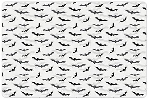 Tapete de estimação gótico lunarável para comida e água, silhueta conceitual de Halloween de morcegos voadores e padrão de sombras, retângulo de borracha sem deslizamento para cães e gatos, cinza pálido preto e cinza a carvão