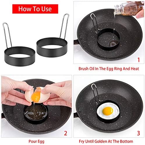 6 anel de ovo de embalagem, aço inoxidável redondo anéis de cozinha sem frigideira moldes de ovo de ovos