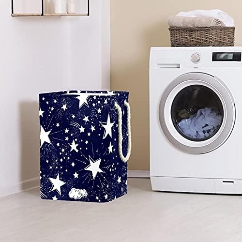 Deyya Cestas de lavanderia impermeabilizadas altas estrelas dobráveis ​​e resistentes no cenário de fundo azul escuro cesto