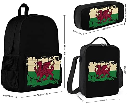 Gales Grunge Singe Backpacks Conjuntos para viagens escolares Daypack Prints Bookbag com lancheira e caixa de lápis para homens