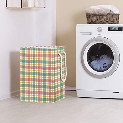 Mapolo Laundry Tester Christmas Grid Grade dobrável Cesta de armazenamento de lavanderia com alças suportes destacáveis ​​bem segurando à prova d'água para a organização de brinquedos para roupas no quarto da lavanderia