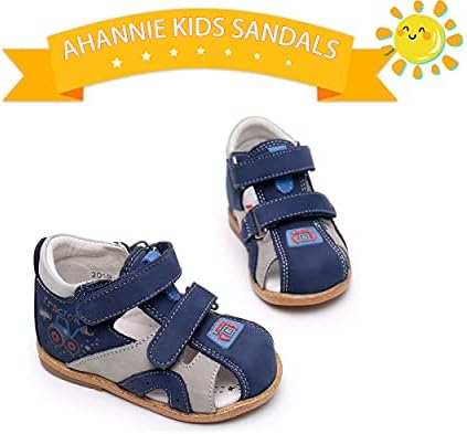 Ahannie infantil meninos meninas sandálias de couro genuíno com suporte de arco, sapatos unissex de bebê fechado de pé de verão