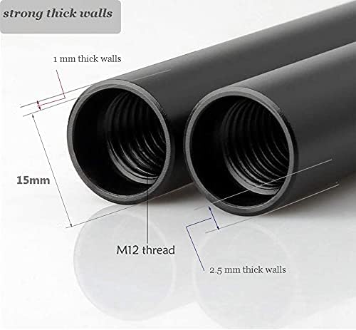 HYDYENEED 2 PCS Black 15mm 12 polegadas Haste 300 mm com hastes de alumínio padrão de rosca M12 compatíveis com estúdio