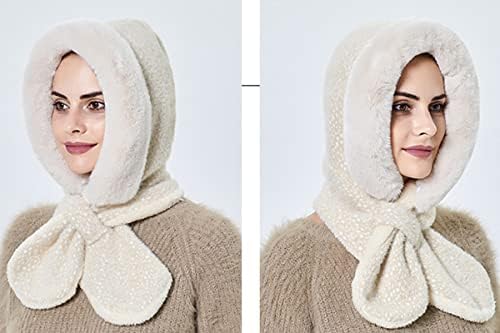 Yekeyi chapéu de inverno para mulheres quentes com capuz de cachorro chapéu de lã de gorro de gorro de lenço máscara de cachecol de inverno balaclava de malha de malha chapéu de esqui