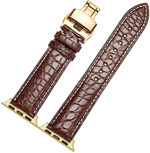 Bandas de couro de jacaré Moran compatíveis com banda de relógio Apple 49mm 45mm 44mm 42mm 41mm 40 mm 38mm Butterfly Substituição Grania de pele de crocodil