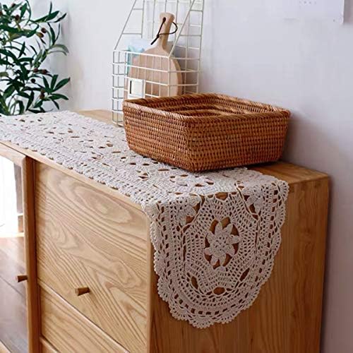 Janef White Fades Handmade Crochet Dilies Table Cotton Table Runner Lace Gentilies Doily Oval Dresser para quartos, 12 por 28 polegadas.