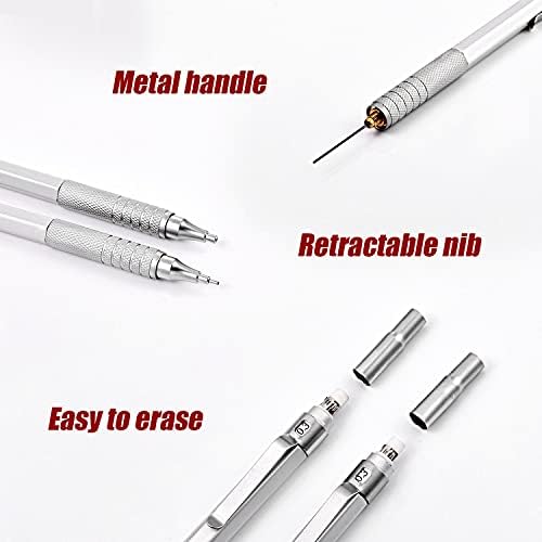 Conjunto de lápis mecânicos, 4 peças lápis mecânicos automáticos, 8 peças hb leads reabastecem recargas substituíveis