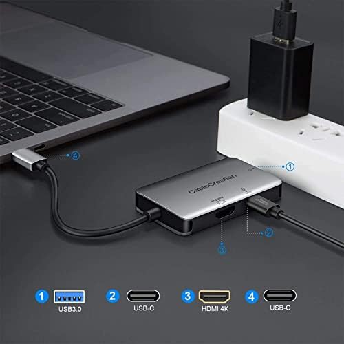 Adaptador USB C a HDMI 4K com carregamento de energia de 100W+ USB 3.0 3-in-1 Thunderbolt 3 Hub de alumínio, compatível com MacBook
