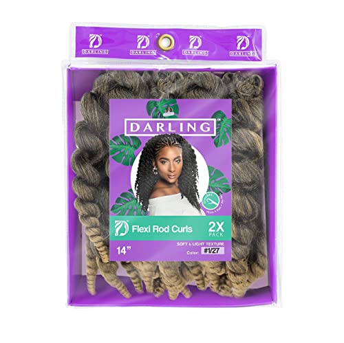 Darling Flexi Rod Curls 2x Extensões de cabelo de crochê, textura natural e macia, cacho de varinha macia, 14 polegadas, 1/27