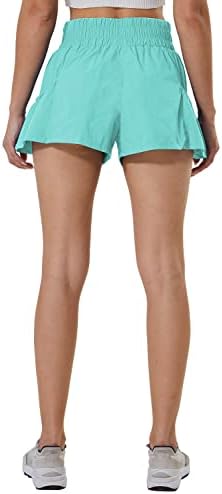 Meivso feminino em shorts atléticos de alta cintura alta verão shorts de treino seco rápido com bolsos Mint S