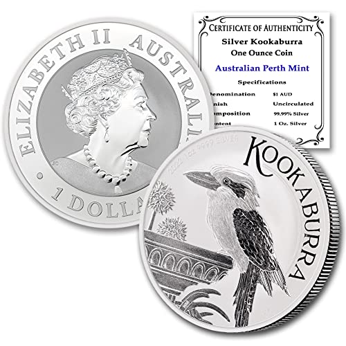 2022 AU australiano 1 oz prata kookaburra moeda brilhante não circulada com certificado de autenticidade $ 1 bu.