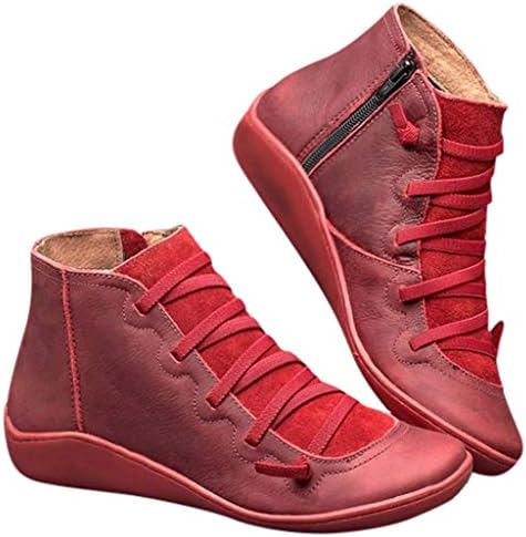 Botas de tornozelo para mulheres sem calcanhar, 2019 New Arch Support Boots Zipper Sapatos de amortecimento de couro vintage