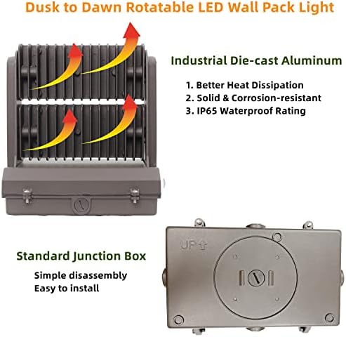Dusk para Dawn 150W Luz de parede LED rotativa, 5000k 20000lm 800-1000W HPS/HID Equiv, ETL Ajuste de luminária de Wallpack da cabeça de LED de cabeça ajustável para luz de área, estacionamento, garagens, armazém, entrada, entrada