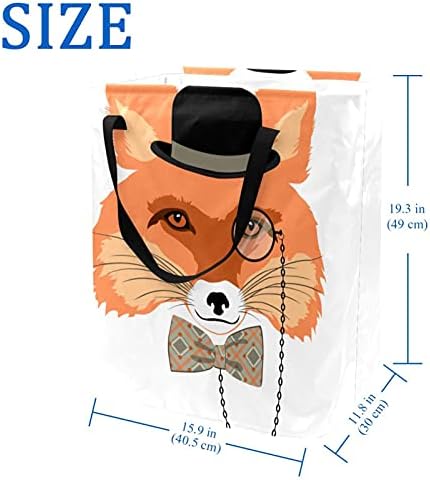 Fox em chapéu -coco e cesto de lavanderia de monóculo grande cesta organizadora de sacola cesta de roupas dobráveis ​​cesto com