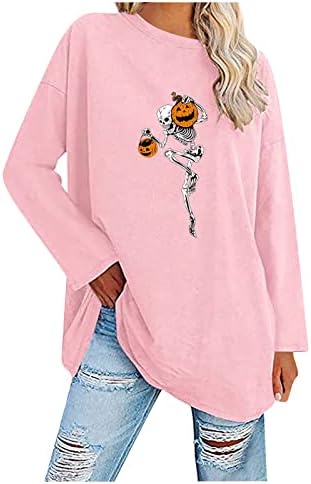 Camisas casuais para mulheres Tunic College Dia dos Namorados Pullover de manga longa LONCO Pescoço de esqueleto fino Camisas esticadas rosa