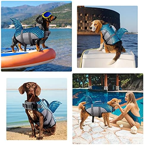 Colete salva -vidas de cães kuoser, cães ajustáveis ​​Swimming com barbatana de tubarão, segurança de alta visibilidade