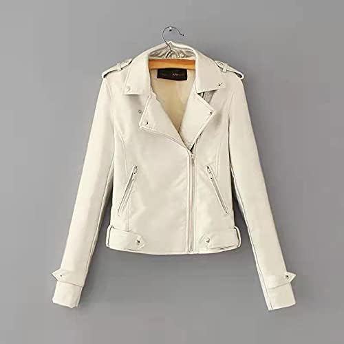 Jackets de couro feminino Solid Open Front Cardigan lapela de manga comprida casaco leve zíper da jaqueta casual