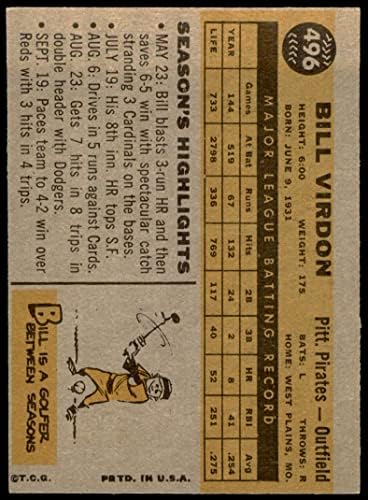 1960 Topps # 496 Bill Virdon Pittsburgh Pirates VG/Ex Pirates