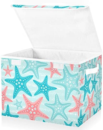 Innwgogo Starfish Beach Storage Bins com tampas para organizar os organizadores do armário com alças Oxford Ploth Storage Cube Box