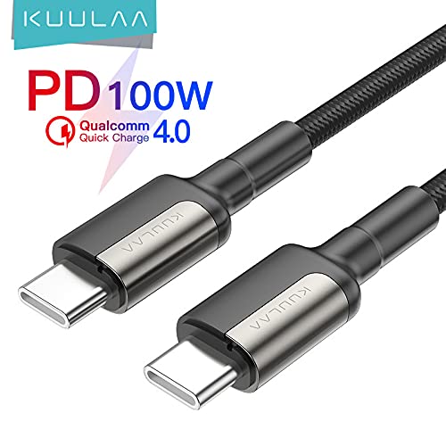 Kuulaa USB C a USB C 3,3 pés Cabo de carregamento rápido PD 100W QC 4.0, para smartphones, MacBook, MacBook Pro, iPad