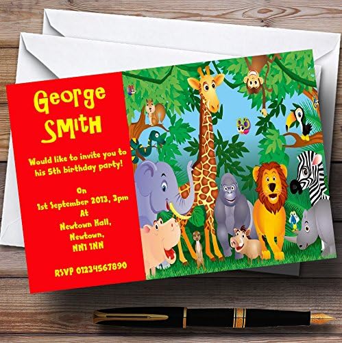Animais da selva vermelha convites para crianças personalizadas