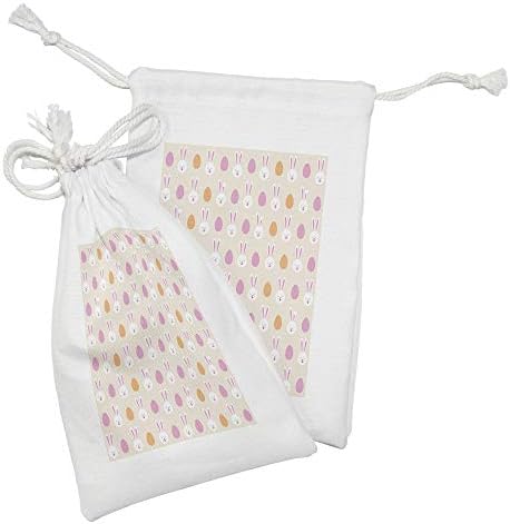 Conjunto de bolsas de tecido de Páscoa de Ambesonne de 2, padrão infantil de estilo de desenho animado com rostos de coelho e silhuetas