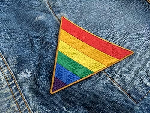 Triângulo de bandeira do arco -íris LGBT aparado - 4 polegadas de ferro bordado de 4 polegadas de ferro bordado