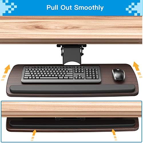 Bandeja de teclado Huanuo sob a mesa ， 360 Teclado deslizante ergonômico ajustável e bandeja de mouse, 25 W x 9,8 D, Brown