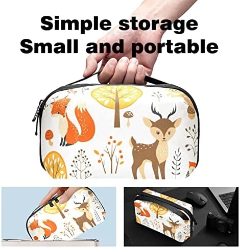 Bolsa de organizador eletrônico portátil Bolsa Bolsa Fox Owl Deer Rabbit Viagem Bolsa de armazenamento de cabo para discos rígidos, USB, cartão SD, carregador, banco de energia, fone de ouvido