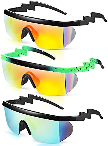 Amiga 3 pares neon retro semi -oral óculos de sol 80s 90s Zigzag Sunglasses Lens Lens Rainbow Sunglasses para homens