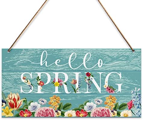 Placa de decoração da parede da primavera, olá primavera, decorações de primavera vintage para a porta do quarto de