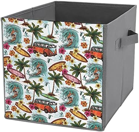 Nudquio Surfista havaiano Bins dobráveis ​​caixas dobráveis ​​Cubas de tecido Cube Organizador simples com alças para casas de