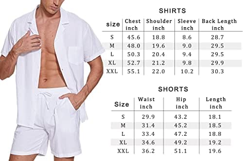 NHICDNS Camisa de botão de linho masculino Hawaiin Roupa de 2 peças Roupas de camisa de praia de férias casual curto roupas de
