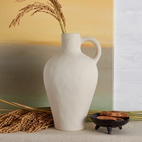 Vaso branco de cerâmica antiga para decoração em casa, jarro de grés de tamanho médio para peça central de quarto, rústico, fazenda