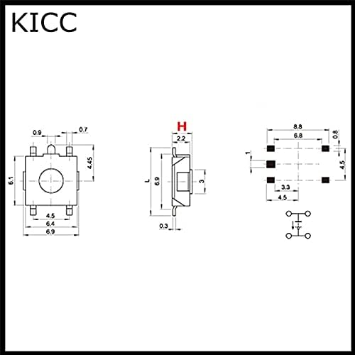 6 * 6 * 3,4 mm Smd5 Toque em Micro -Switch RED 6X6X3.4H Push Buttern Switch 100pcs