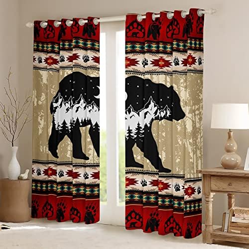Cortinas de urso selvagem cortinas exóticas astecas de blecaute para crianças meninos meninos meninos, apanhador de sonho