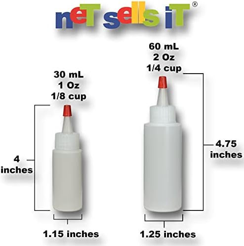 Netsellsit 4 Pack 1 oz Mini Squeeze Garrafs - Alimento translúcido translúcido LDPE sem BPA Wiz de Yorker para artes, artesanato, cola,