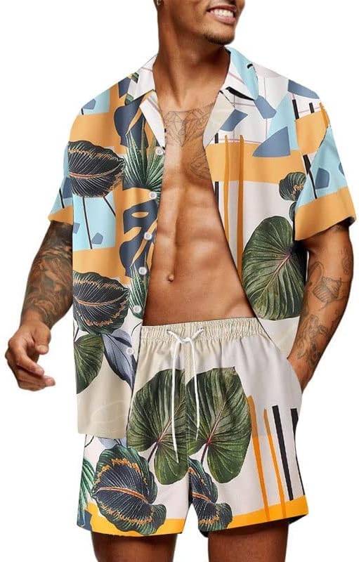 Camisas do botão de lapela de estampa masculina Camisa de manga curta e praia seco de verão curto para homens Hawaiian